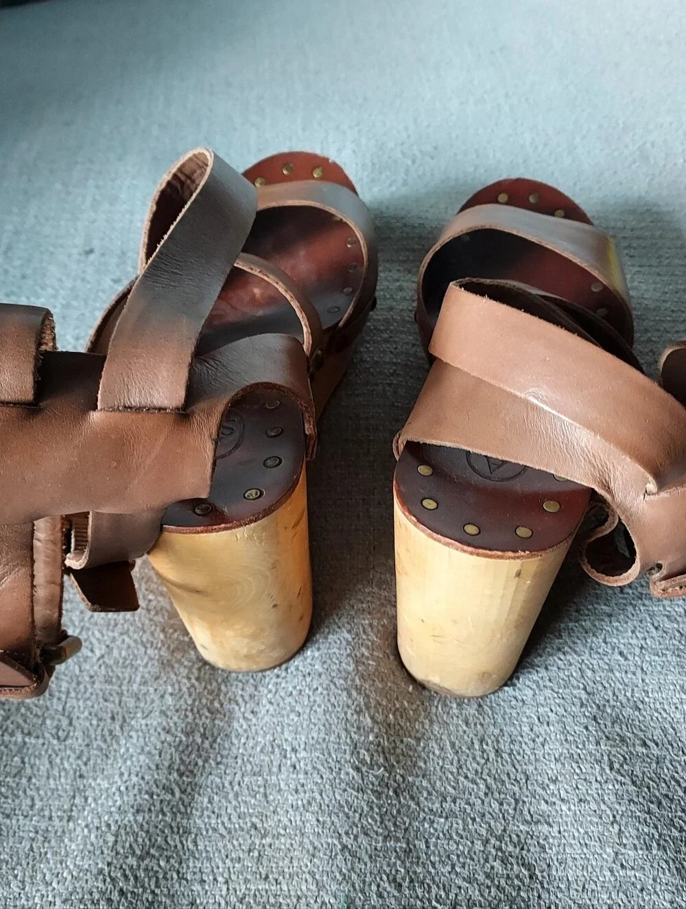 ASH Brown Leather Wooded Platform Wedge Sandals Sz 39/8.5-9